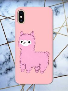 Матовий рожевий чохол на iPhone XS MAX дизайн Лама рожева принт 100