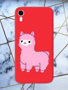 Матовий червоний чохол на Apple iPhone XR дизайн Лама рожева принт 100