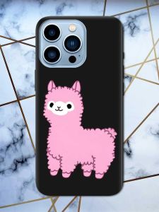 Матовий чорний чохол на Apple iPhone 13 Pro Max дизайн Лама рожева принт 100