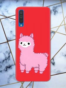 Матовий червоний чохол на Samsung Galaxy А50 (2019) А505 дизайн Лама рожева принт 100