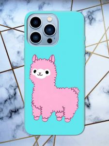 Матовий бірюзовий чохол на Apple iPhone 13 Pro Max дизайн Лама рожева принт 100