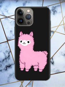Матовий чорний чохол на Apple iPhone 13 Pro дизайн Лама рожева принт 100