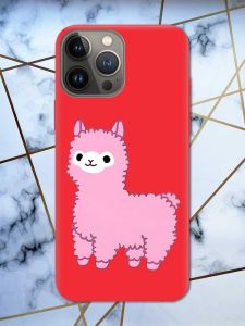 Матовий червоний чохол на Apple iPhone 13 Pro дизайн Лама рожева принт 100