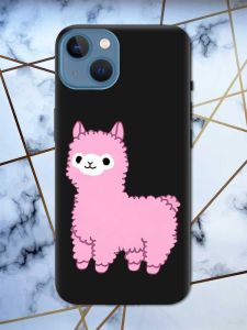 Матовий чорний чохол на Apple iPhone 13 дизайн Лама рожева принт 100