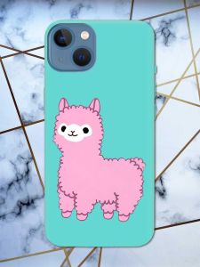 Матовий бірюзовий чохол на Apple iPhone 13 дизайн Лама рожева принт 100