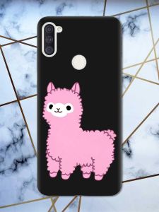 Матовий чорний чохол на Samsung Galaxy A11 дизайн Лама рожева принт 100
