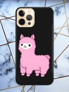Матовий чорний чохол на Apple iPhone 12 Pro Max дизайн Лама рожева принт 100