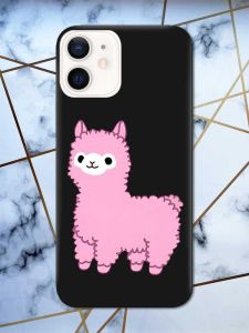 Матовий чорний чохол на Apple iPhone 12 / 12 Pro (6.1) дизайн Лама рожева принт 100