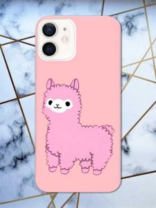Матовий рожевий чохол на Apple iPhone 12 / 12 Pro (6.1) дизайн Лама рожева принт 100