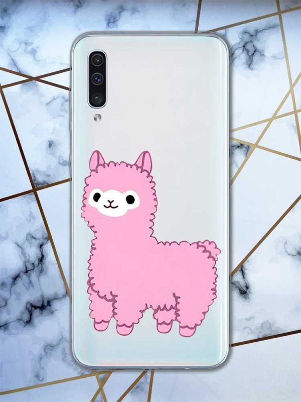 Прозорий чохол на Samsung Galaxy A50 (2019) A505 дизайн Лама рожева принт 100