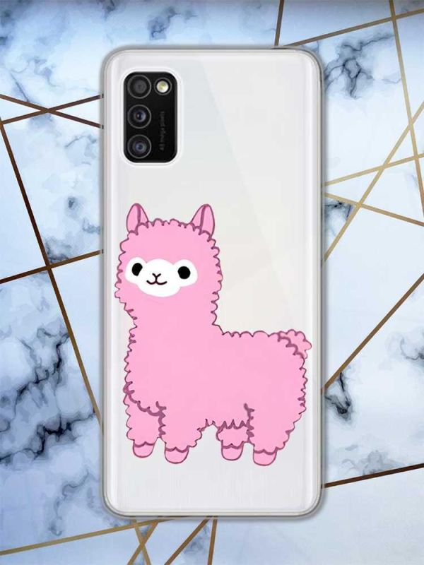 Прозорий чохол на Samsung Galaxy A41 дизайн Лама рожева принт 100