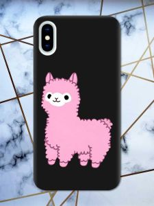 Матовий чорний чохол на iPhone X / Xs дизайн Лама рожева принт 100