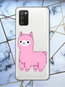 Прозорий чохол для Samsung Galaxy A02s  дизайн Лама рожева принт 100