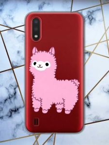 Прозорий чохол для Samsung Galaxy A01  дизайн Лама рожева принт 100