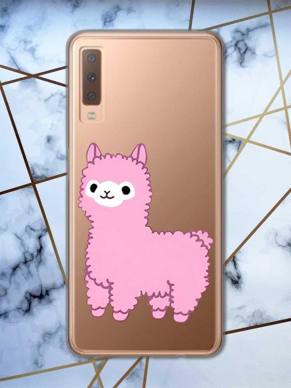 Прозорий чохол на Samsung Galaxy A7(2018) A750 дизайн Лама рожева принт 100