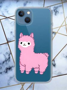 Прозорий чохол на Apple iPhone 13 дизайн Лама рожева принт 100