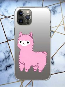 Прозорий чохол на iPhone 12 Pro Max дизайн Лама рожева принт 100