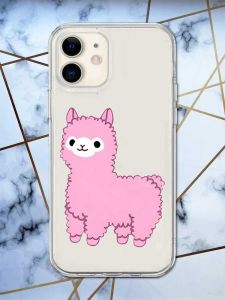 Прозорий чохол на iPhone 12 mini дизайн Лама рожева принт 100