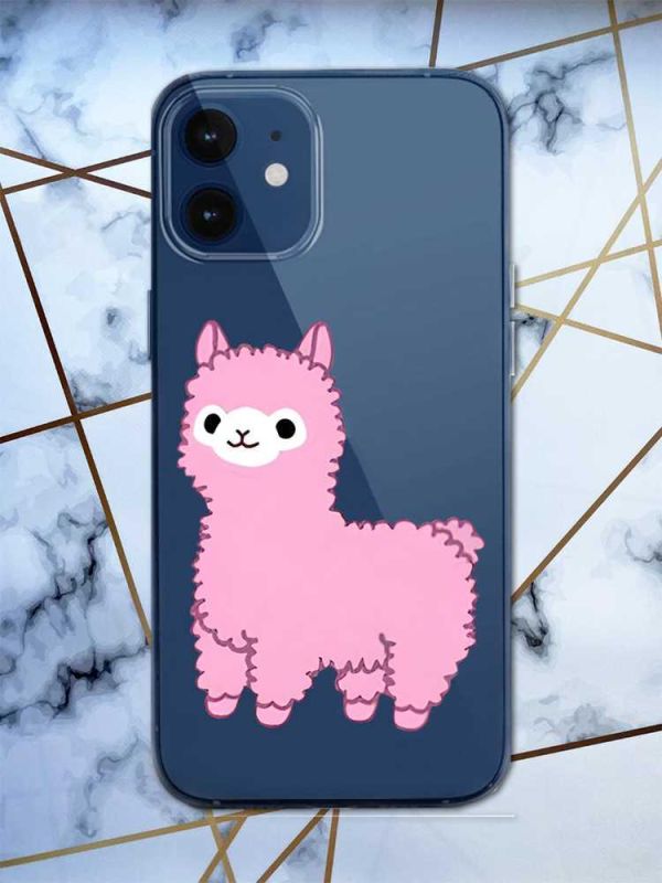 Прозорий чохол на iPhone 12 mini дизайн Лама рожева принт 100