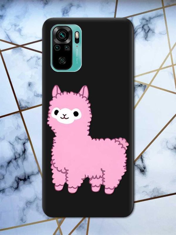 Матовий чорний чохол на Xiaomi Redmi Note 10 / Note 10s дизайн Лама рожева принт 100