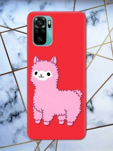 Матовий червоний чохол на Xiaomi Redmi Note 10 / Note 10s дизайн Лама рожева принт 100