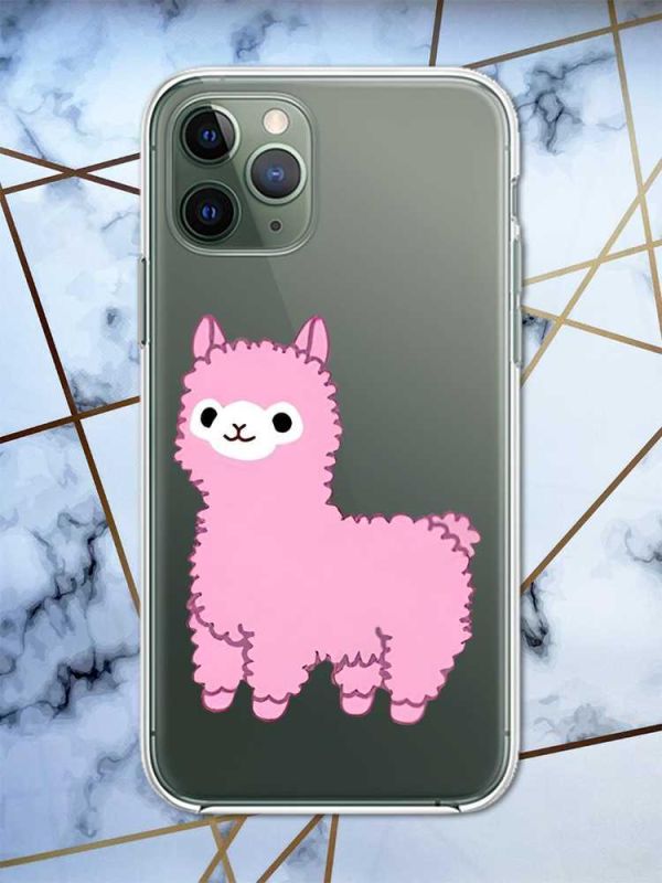 Прозорий чохол на iPhone 12 / 12 Pro дизайн Лама рожева принт 100