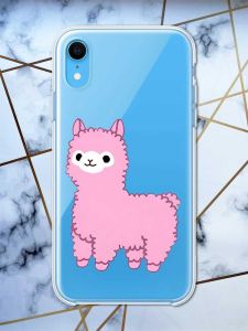 Прозорий чохол на iPhone XR дизайн Лама рожева принт 100