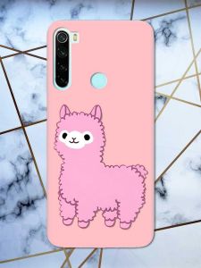 Матовий рожевий чохол на Xiaomi Redmi Note 8 дизайн Лама рожева принт 100