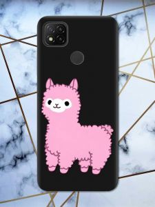 Матовий чорний чохол на Xiaomi Redmi 9C дизайн Лама рожева принт 100