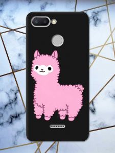 Матовий чорний чохол на Xiaomi Redmi 6 дизайн Лама рожева принт 100