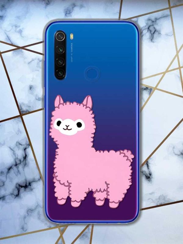 Прозорий чохол на Xiaomi Redmi Note 8T :: Лама рожева (принт 100)