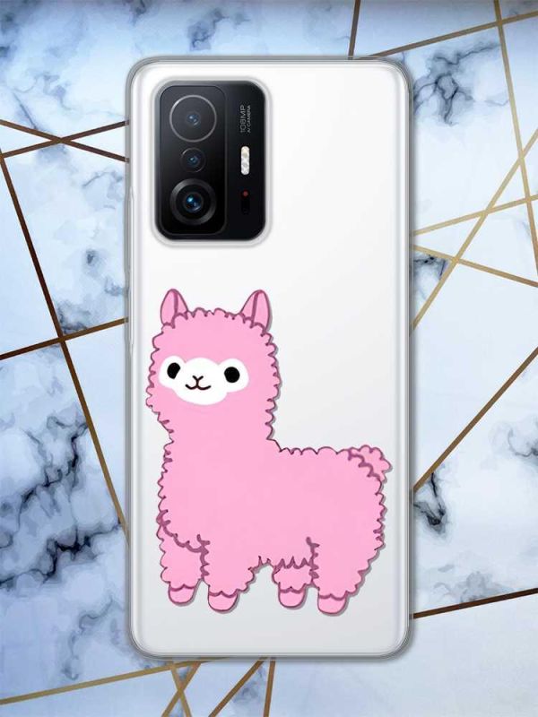 Прозорий чохол на Xiaomi 11T :: Лама рожева (принт 100)