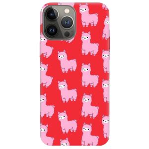 Матовий червоний чохол на Apple iPhone 13 Pro дизайн Лами рожеві принт 101