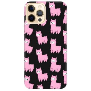 Матовий чорний чохол на Apple iPhone 12 Pro Max дизайн Лами рожеві принт 101