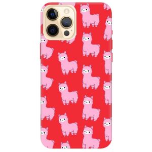 Матовий червоний чохол на Apple iPhone 12 Pro Max дизайн Лами рожеві принт 101