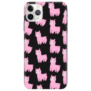Матовий чорний чохол на iPhone 11 Pro Max (6.5) дизайн Лами рожеві принт 101