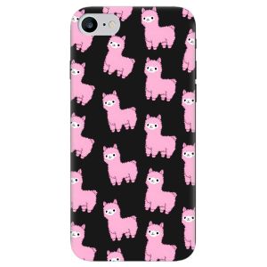 Матовий чорний чохол на iPhone 7 / 8 дизайн Лами рожеві принт 101