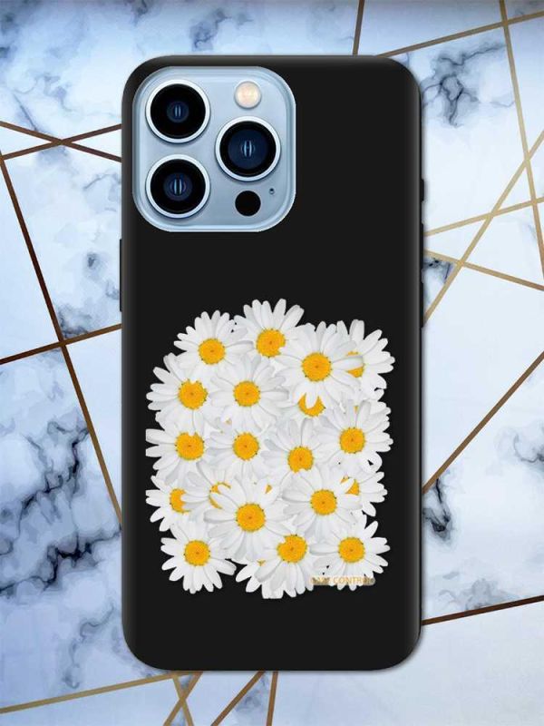 Матовий чорний чохол на Apple iPhone 13 Pro Max рельєфний дизайн Букет ромашок принт 40