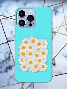Матовий бірюзовий чохол на Apple iPhone 13 Pro Max рельєфний дизайн Букет ромашок принт 40