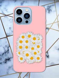 Матовий рожевий чохол на Apple iPhone 13 Pro Max рельєфний дизайн Букет ромашок принт 40