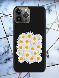 Матовий чорний чохол на Apple iPhone 13 Pro рельєфний дизайн Букет ромашок принт 40