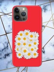 Матовий червоний чохол на Apple iPhone 13 Pro рельєфний дизайн Букет ромашок принт 40