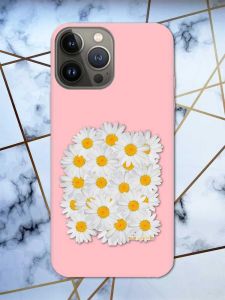 Матовий рожевий чохол на Apple iPhone 13 Pro рельєфний дизайн Букет ромашок принт 40