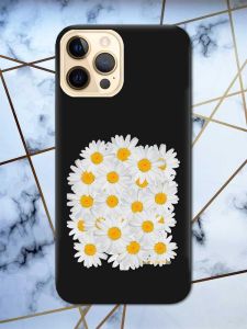 Матовий чорний чохол на Apple iPhone 12 Pro Max рельєфний дизайн Букет ромашок принт 40