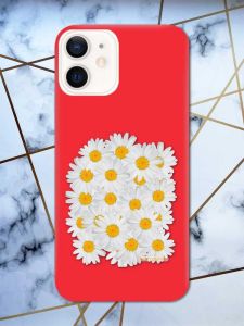 Матовий червоний чохол на Apple iPhone 12 / 12 Pro (6.1) рельєфний дизайн Букет ромашок принт 40