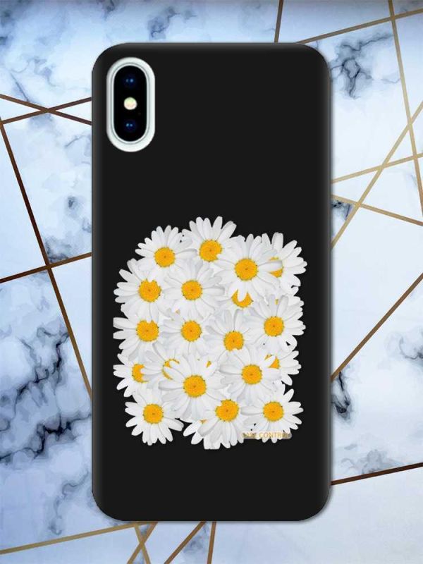 Матовий чорний чохол на iPhone X / Xs рельєфний дизайн Букет ромашок принт 40