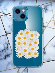 Прозорий чохол для iPhone 13 mini рельєфний дизайн Букет ромашок принт 40