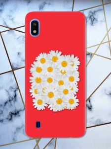 Матовий червоний чохол на Samsung Galaxy А10 (2019) А105 рельєфний дизайн Букет ромашок принт 40