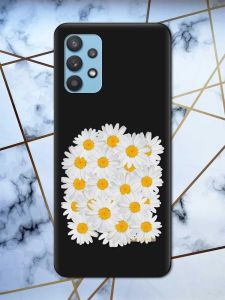 Матовий чорний чохол на Samsung Galaxy A32 рельєфний дизайн Букет ромашок принт 40