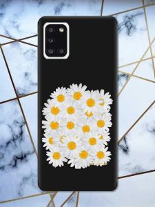 Матовий чорний чохол на Samsung Galaxy A31 рельєфний дизайн Букет ромашок принт 40